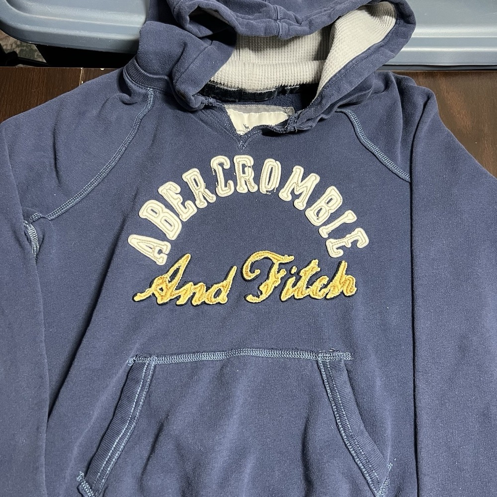 Vintage‎ Abercrombie & Fitch Youth Size L Navy Blue Logo Hoodie Y2K